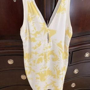 Zara Yellow White Palm Print Dress w Keyhole NWT